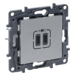 Розетка USB Тип С+C ,15Вт 5 В, колір Алюміній, NILOE STEP 863339