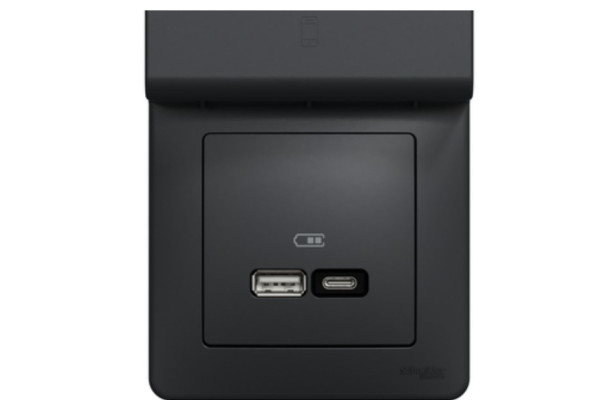 Розетка USB Sedna Design & Elements, тип A+C, 3 A, 21 Вт, чорний, SDD114405