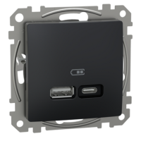 Розетка USB Sedna Design & Elements, тип A+C, 3 A, 21 Вт, чорний, SDD114405