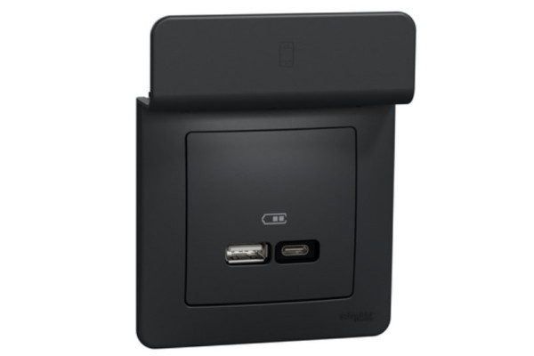 Розетка USB Sedna Design & Elements, тип A+C, 3 A, 21 Вт, чорний, SDD114405