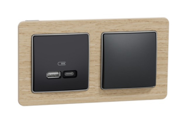 Розетка USB Sedna Design & Elements, тип A+C, 3 A, 21 Вт, чорний, SDD114405