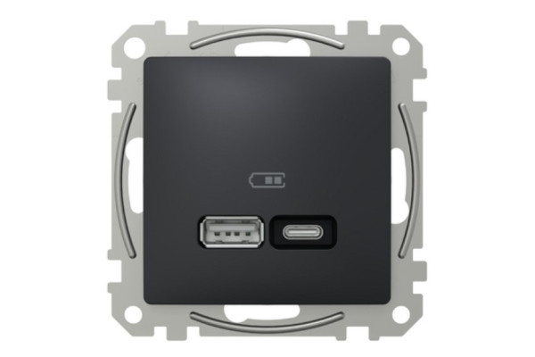 Розетка USB Sedna Design & Elements, тип A+C, 3 A, 21 Вт, чорний, SDD114405