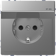 Розетка силова IP44 з кришкою 2К+З, 16А, 250В, безгвинт.затиск, зі шторками, Нержавіючая сталь, пластик, D-Life Merten MTN2314-6036