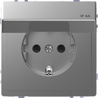 Розетка силова IP44 з кришкою 2К+З, 16А, 250В, безгвинт.затиск, зі шторками, Нержавіючая сталь, пластик, D-Life Merten MTN2314-6036