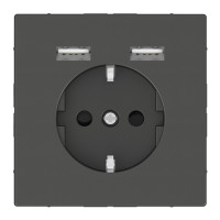 Розетка силова 2К+З, 16А, з USB 2.4A, тип А+А, гвинт.затиск, шторки, Антрацит, пластик, D-Life Merten MTN2366-6034