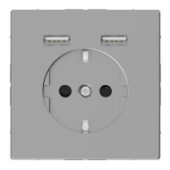 Розетка силова 2К+З, 16А, з USB 2.4A, тип А+А, гвинт.затиск, шторки, Нержавіюча сталь, пластик, D-Life Merten MTN2366-6036