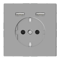 Розетка силова 2К+З, 16А, з USB 2.4A, тип А+А, гвинт.затиск, шторки, Нержавіюча сталь, пластик, D-Life Merten MTN2366-6036