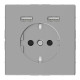 Розетка силова 2К+З, 16А, з USB 2.4A, тип А+А, гвинт.затиск, шторки, Нержавіюча сталь, пластик, D-Life Merten MTN2366-6036