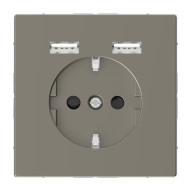 Розетка силова 2К+З, 16А, з USB 2.4A, тип А+А, гвинт.затиск, шторки, Нікель, метал, D-Life Merten MTN2366-6050
