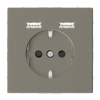 Розетка силова 2К+З, 16А, з USB 2.4A, тип А+А, гвинт.затиск, шторки, Нікель, метал, D-Life Merten MTN2366-6050