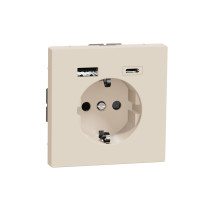 Розетка силова 2К+З, 16А, з USB 3A, тип А+C, гвинт.затиск, шторки, Сахара, пластик, D-Life Merten MTN2367-6033