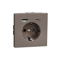 Розетка силова 2К+З, 16А, з USB 3A, тип А+C, гвинт.затиск, шторки, Моко, метал, D-Life Merten MTN2367-6052