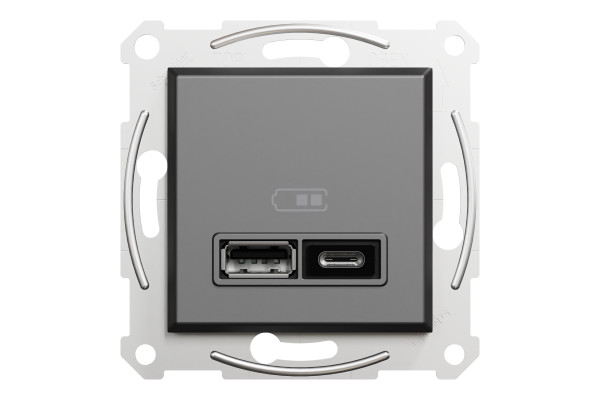 Розетка USB, 2 виходи, тип А+С 2,4А, Антрацит, Asfora EPH2700371