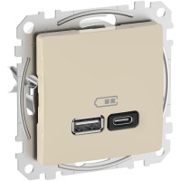 USB розетка A+C, 3 A, 45 Вт, Бежевий, Sedna Design SDD112404