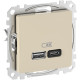 USB розетка A+C, 3 A, 45 Вт, Бежевий, Sedna Design SDD112404