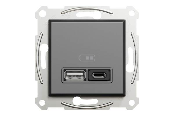 USB розетка А+С, 3 А, 45 Вт, антрацит, EPH2700471