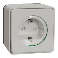 Розетка з заземленням та шторками, IP55, біла, Mureva Styl MUR39034