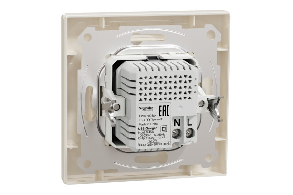 Розетка USB, 2 виходи, тип А+С 2,4А, Кремовий, Asfora EPH2700323