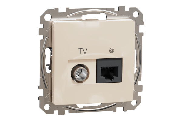 Комп'ютерна розетка RJ45+TV, кат. 6, неекр. UTP, Бежевий, Sedna Design SDD112469T