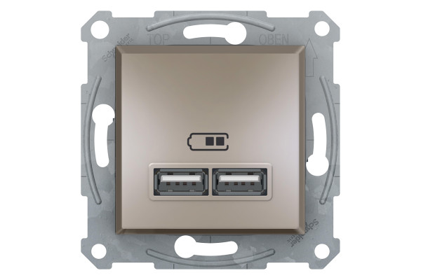 Розетка USB, 2 виходи 2.0, 5V-DC, макс 2.1A, Бронза, Asfora EPH2700269