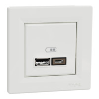Розетка USB, 2 виходи, тип А+С 2,4А, Білий, Asfora EPH2700321