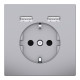 Розетка силова 2К+З, 16А, з USB 2.4A, тип А+А, гвинт.затиск, шторки, Нержавіюча сталь, пластик, D-Life Merten MTN2366-6036