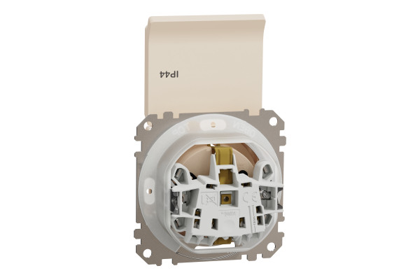 Розетка силова з заземленням з кришкою IP44, 16A - 250В зі шторками, Бежевий, Sedna Design SDD212024