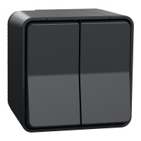 Двоклавішний перемикач IP55, сх.6+6, поверх. монтаж, чорний, Mureva Styl MUR35022
