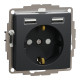 Розетка силова з заземленням + USB A+A, 2.4A, зі шторками, Чорний, Sedna Design SDD114052