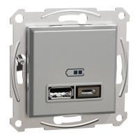Розетка USB, 2 виходи, тип А+С 2,4А, Алюміній, Asfora EPH2700361
