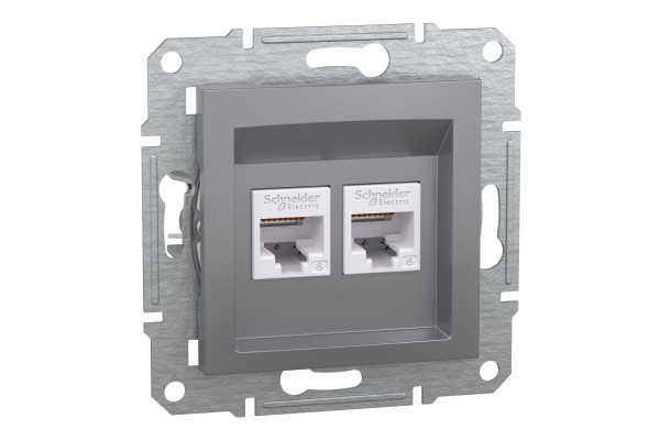 Розетка комп'ютерна, RJ45, кат.6, UTP, подвійна, Сталь, Asfora, EPH4800162