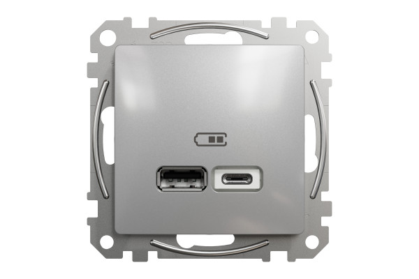 Розетка USB подвійна А+C, 2.4А, 230В, Алюміній, Sedna Design SDD113402