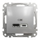 Розетка USB подвійна А+C, 2.4А, 230В, Алюміній, Sedna Design SDD113402