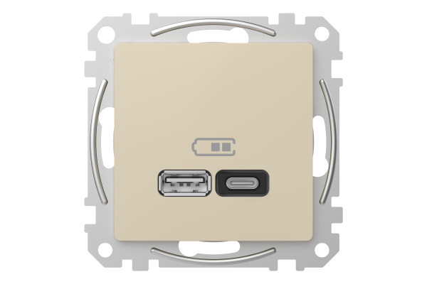 USB розетка A+C, 3 A, 45 Вт, Бежевий, Sedna Design SDD112404