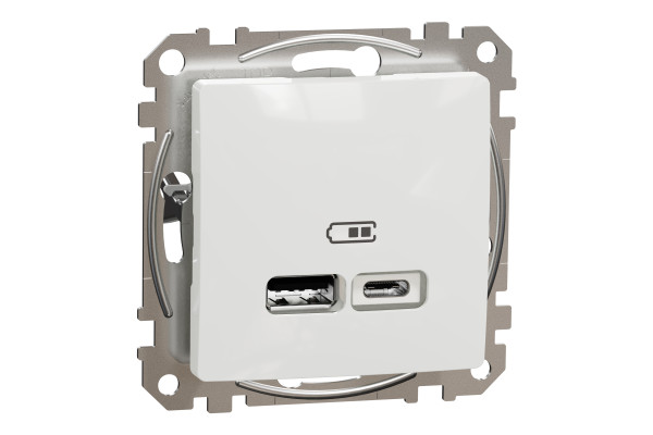 Розетка USB подвійна А+С, 2.4А, 230В, Білий, Sedna Design SDD111402