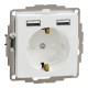 Розетка силова з заземленням + USB A+A, 2.4A, зі шторками, Білий, Sedna Design SDD111052
