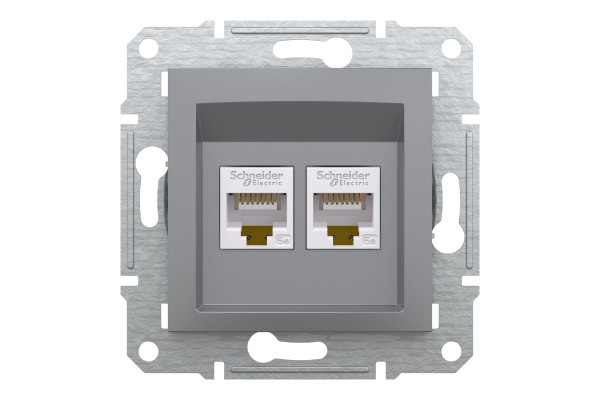 Розетка комп'ютерна, RJ45, кат.5е, UTP, подвійна, Сталь, Asfora, EPH4400162