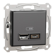 Розетка USB, 2 виходи, тип А+С 2,4А, Антрацит, Asfora EPH2700371