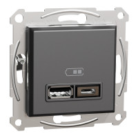 Розетка USB, 2 виходи, тип А+С 2,4А, Антрацит, Asfora EPH2700371