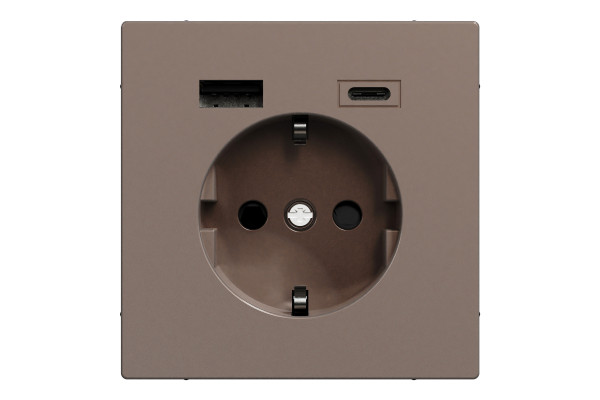 Розетка силова 2К+З, 16А, з USB 3A, тип А+C, гвинт.затиск, шторки, Моко, метал, D-Life Merten MTN2367-6052