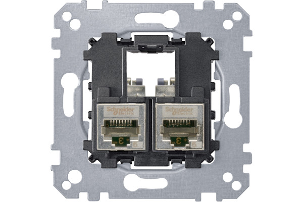 Розетка комп'ютерна RJ45 подвійна, 6 кат, STP екр, механізм, Merten MTN4576-0022