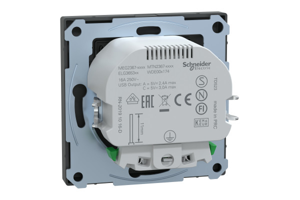 Розетка силова 2К+З, 16А, з USB 3A, тип А+C, гвинт.затиск, шторки, Антрацит, пластик, D-Life Merten MTN2367-6034