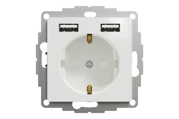 Розетка силова з заземленням + USB A+A, 2.4A, зі шторками, Білий, Sedna Design SDD111052