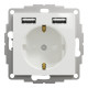 Розетка силова з заземленням + USB A+A, 2.4A, зі шторками, Білий, Sedna Design SDD111052
