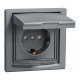 Розетка з заземленням, з кришкою та шторками, IP44, Сталь, Asfora, EPH3100362