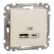 Розетка USB подвійна А+C, 2.4А, 230В, Бежевий, Sedna Design SDD112402