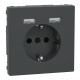 Розетка силова 2К+З, 16А, з USB 2.4A, тип А+А, гвинт.затиск, шторки, Антрацит, пластик, D-Life Merten MTN2366-6034