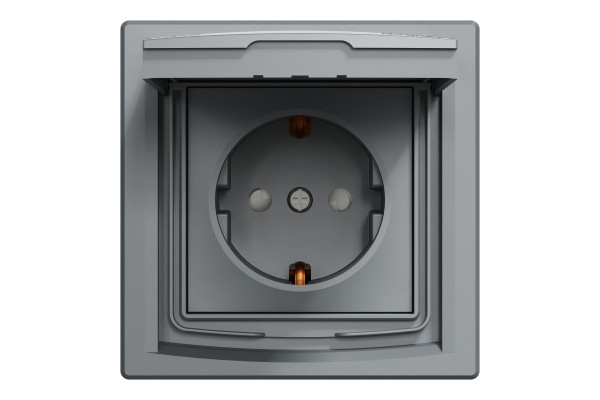 Розетка з заземленням, з кришкою та шторками, IP44, Сталь, Asfora, EPH3100362
