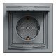 Розетка з заземленням, з кришкою та шторками, IP44, Сталь, Asfora, EPH3100362