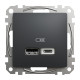 Розетка USB подвійна А+C, 2.4А, 230В, Чорний, Sedna Design SDD114402